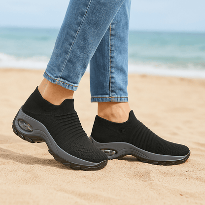 Breathable No-Tie Stretch Shoes - Black Grey